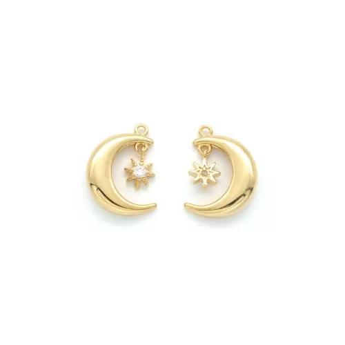 Pendente mezzaluna con piccola stella e Ossido di zirconio 17x12.5 mm - Oro - Crystal x1