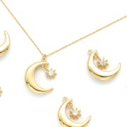 Pendente mezzaluna con piccola stella e Ossido di zirconio 17x12.5 mm - Oro - Crystal x1