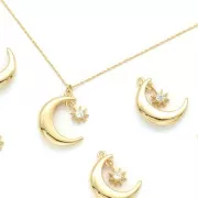 Pendente mezzaluna con piccola stella e Ossido di zirconio 17x12.5 mm - Oro - Crystal x1
