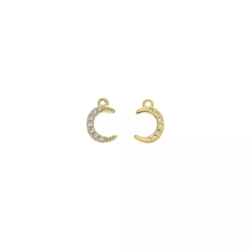 Ciondolo mezzaluna in ottone con Ossido di zirconio 10x6.5 mm - Oro - Crystal x1