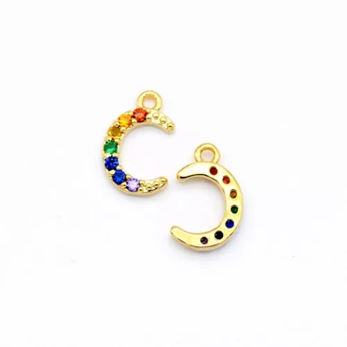 Ciondolo mezzaluna in ottone con Ossido di zirconio 10.5x7 mm - Oro Multicolore x1