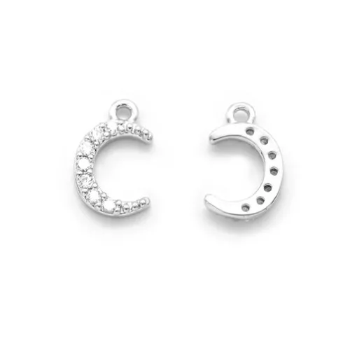 Ciondolo mezzaluna in ottone con Ossido di zirconio 10x6.5 mm - Rodiato Crystal x1