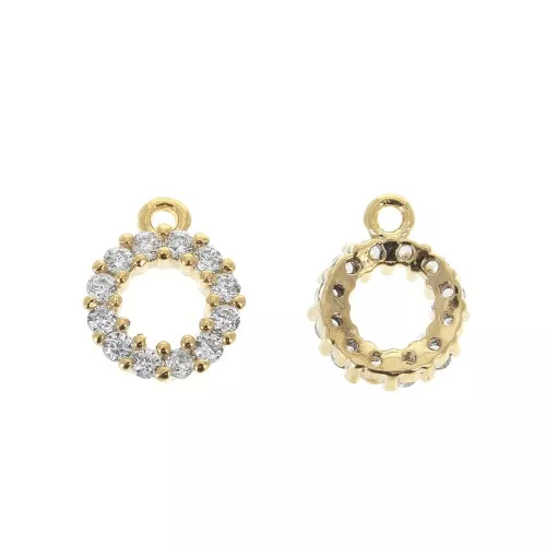 Ciondolo rotondo in ottone con Ossido di zirconio 8.5x7 mm - Oro - Crystal x1