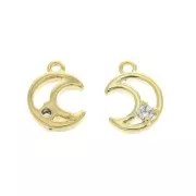 Ciondolo mezzaluna con 1  Ossido di zirconio 10x7 mm Oro - Crystal x1