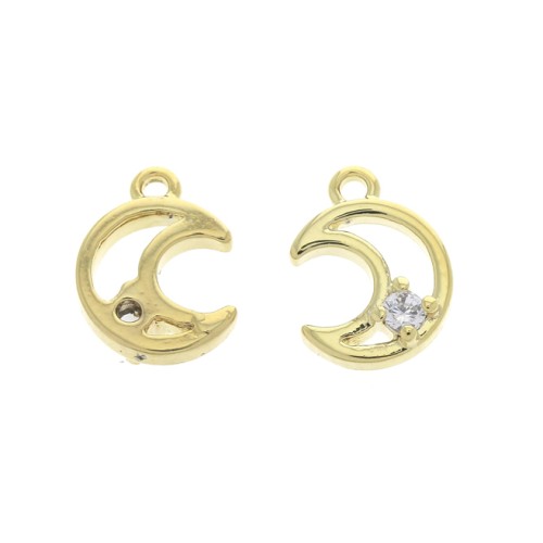Ciondolo mezzaluna con 1  Ossido di zirconio 10x7 mm Oro - Crystal x1