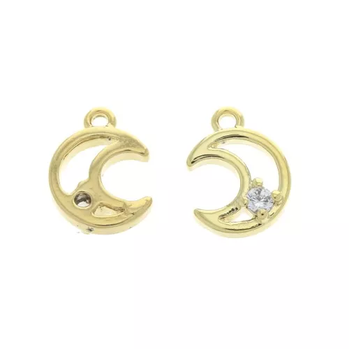 Ciondolo mezzaluna con 1 Ossido di zirconio 10x7 mm Oro - Crystal x1