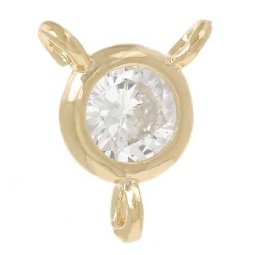 Distanziatore rotondo 3 anelli 5 mm - Ossido di zirconio - Dorato con oro fino - Cristallo