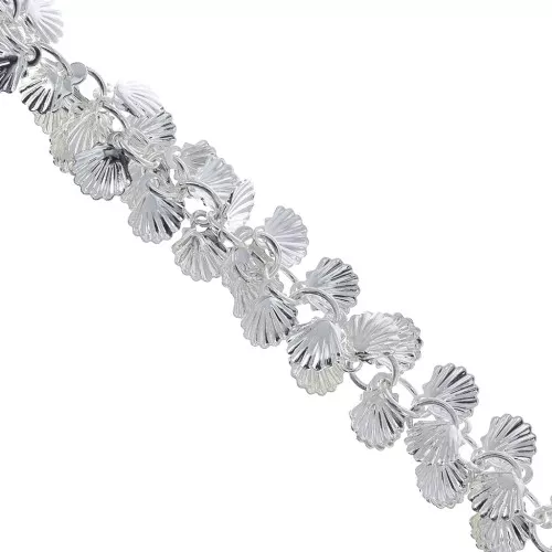 Catena maglia rotonda fantasia con conchiglie 6.5 mm Placcatura argento fino x20cm