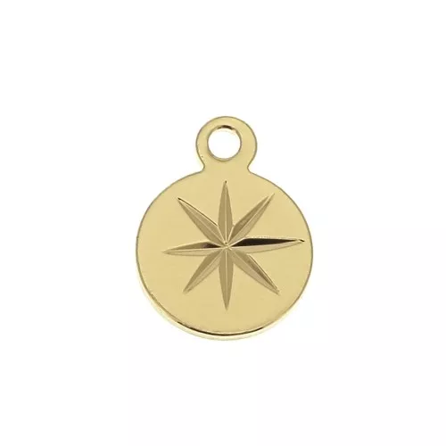 Ciondolo rotonda con stella del nord inciso 10.5x8 mm - dorato con oro fino x1