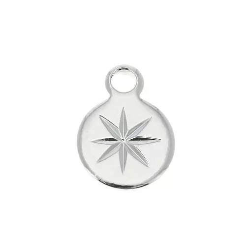 Ciondolo rotonda con stella del nord inciso 10.5x8 mm - Placcatura argento fino x1