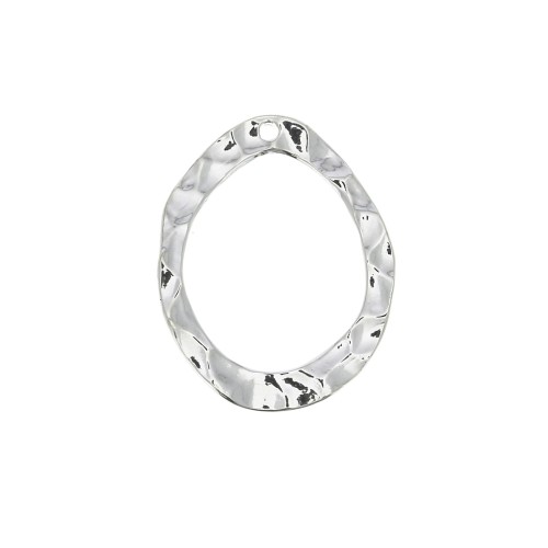 Pendentif goutte irregolare martellato évidé in ottone 23.5x18 mm - Placcatura argento fino x1