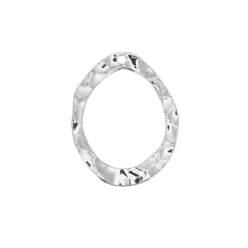 Pendentif goutte irregolare martellato évidé in ottone 23.5x18 mm - Placcatura argento fino x1