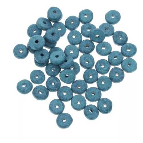 Perle rondelle in ceramica Heishi 6,5x2,3 mm - Blu anatra opaco x30