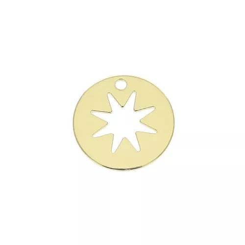 Ciondolo rotonda con stella 12 mm - Placcato oro 3 micron x1