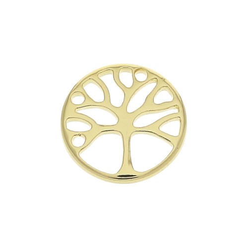 Ciondolo rotondo albero della vita 12 mm - Placcato oro 3 micron x1