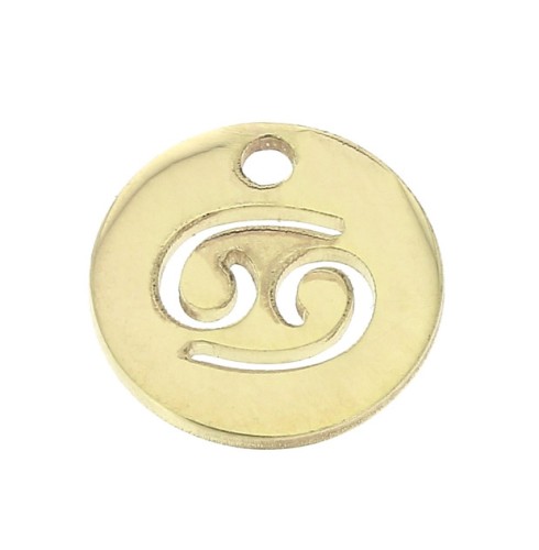 Ciondolo rotondo - segno dello zodiaco Cancro 10 mm en Gold filled x1