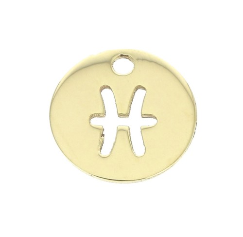 Ciondolo rotondo - segno dello zodiaco Pesce 10 mm en Gold filled x1