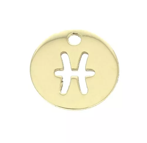 Ciondolo rotondo - segno dello zodiaco Pesce 10 mm en Gold filled x1