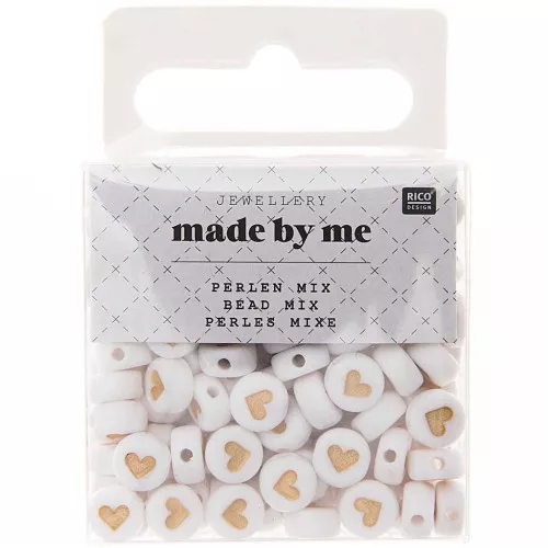 Assortimento di 165 perline- cuori - 7 mm Bianco - Dorato