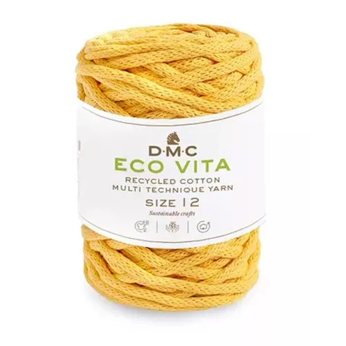 Bobina di corda 4mm cotone riciclato per macramè - DMC Eco Vita Giallo Scuro x55m