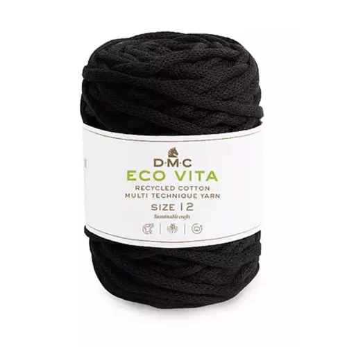 Bobina di corda 4mm cotone riciclato per macramè - DMC Eco Vita 12 - Nero x55m