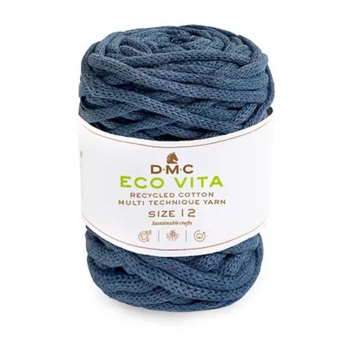 Bobina di corda 4mm cotone riciclato per macramè - DMC Eco Vita 12 - Blu jean x55m