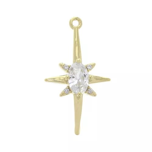Pendente stella del nord in ottone con Ossido di zirconio 22.5x12.5 mm - Dorato- Crystal x1