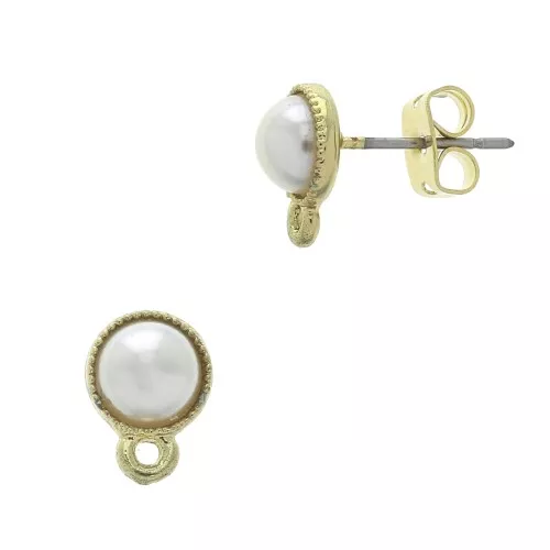 Orecchini rotondi con perle imitazione madreperla e anello 10x7mm Bianco-Dorato con oro finox2
