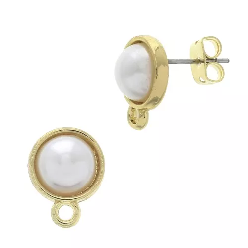 Orecchini rotondi con perle imitazione madreperla anello 13x10mm Bianco-Dorato con oro finox2