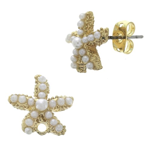 Orecchini stella di mare con perle imitazione madreperla 12 mm - Bianco - Dorato con oro fino x2
