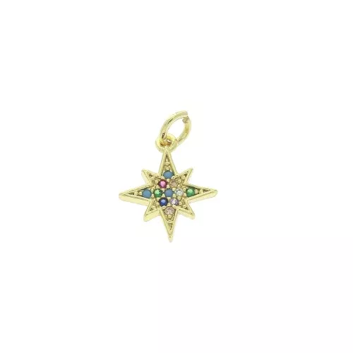 Ciondolo stella del nord con Ossido di zirconio e anello 13x11 mm - Dorato - Multicolore x1