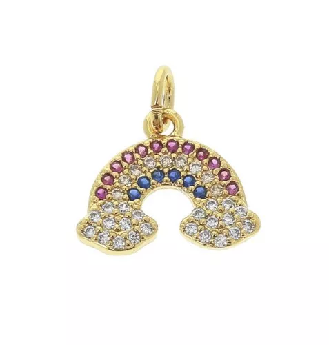 Ciondolo arcobaleno con Ossido di zirconio e anello 11x14 mm - Dorato - Multicolore x1