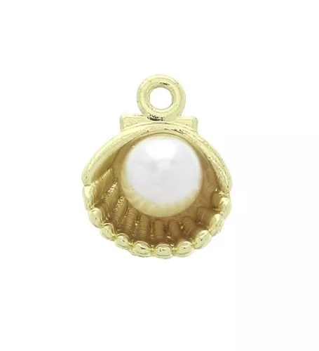 Ciondolo conchiglie con perle imitazione madreperla 11.5x9 mm - Dorato - Bianco x1