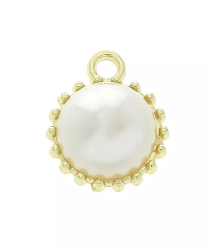 Ciondolo rotondo lavorata con perle imitazione madreperla 12 mm - Bianco - Dorato x1