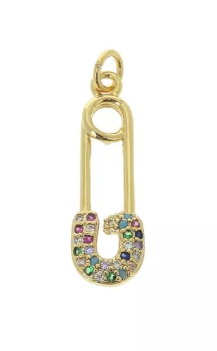 Pindinte spilla da balia con Ossido di zirconio e anello 25x8mm - Dorato - Multicolor x1
