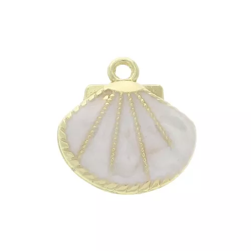 Pendente conchiglie in zamac e resina époxy 24x23 mm Bianco - Dorato x1
