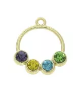 Pendente rotondo scavato in zamac con strass 22x19 mm - Dorato - Multicolore x1