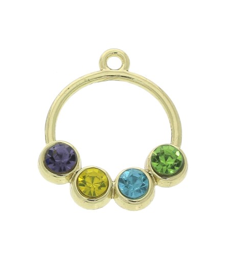 Pendente rotondo scavato in zamac con strass 22x19 mm - Dorato - Multicolore x1