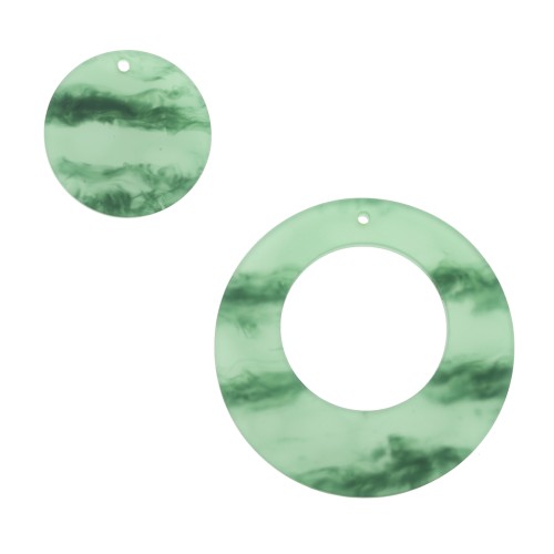 Kit di 4 pendenti rotondi - orecchini in resina -  Verde marmo
