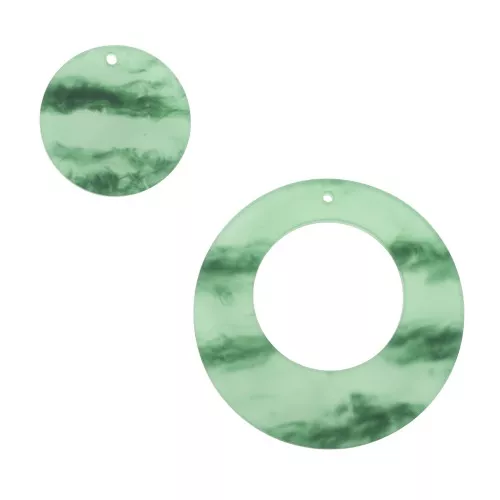 Kit di 4 pendenti rotondi - orecchini in resina - Verde marmo