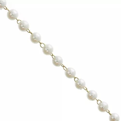 Catena acciaio inossidabile placcata oro con perle imitazione madreperla 4 mm - Bianco x1 m