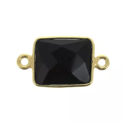 Distanziatore rettangolo 2 anelli 10x8mm Argento 925 Placcato oro - Black Onyx x1