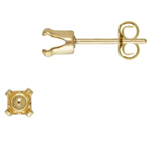 Chiodi di Orecchie 4 artigli per cabochon 4 mm - Gold Filled x2