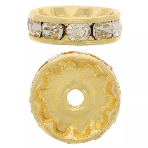 Perla rondella Strass mm. 8 dorato/Crystal x1