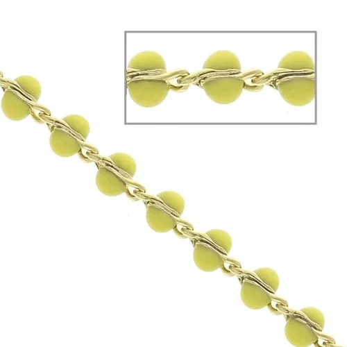Catena maglia fantasia 3 mm con perle in resina epoxy - Giallo - Dorato x50cm