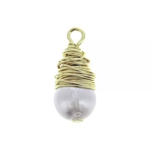 Ciondolo con perle imitazione madreperla e filo ottone 17.5x8 mm - Dorato x1