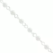 Catena maglia fantasia con perle imitazione madreperla 4mm Bianco - Placcatura argento fino x1m