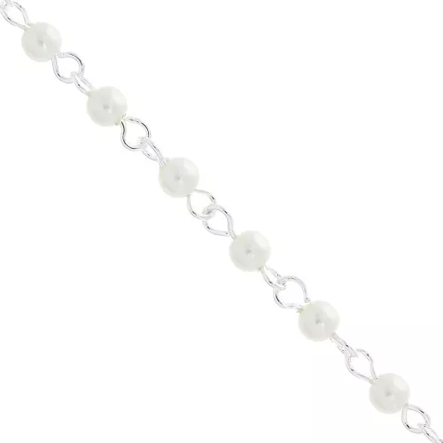 Catena maglia fantasia con perle imitazione madreperla 4mm Bianco - Placcatura argento fino x1m