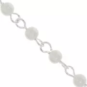 Catena maglia fantasia con perle imitazione madreperla 4mm Bianco - Placcatura argento fino x1m