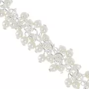 Catena maglia fantasia - perle imitazione madreperla 11mm Bianco - Placcatura argento fino x22cm